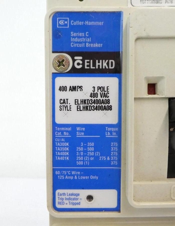 Used Cutler-Hammer ELHKD3400A08 3-Pole Industrial Circuit Breaker ELHKD Working