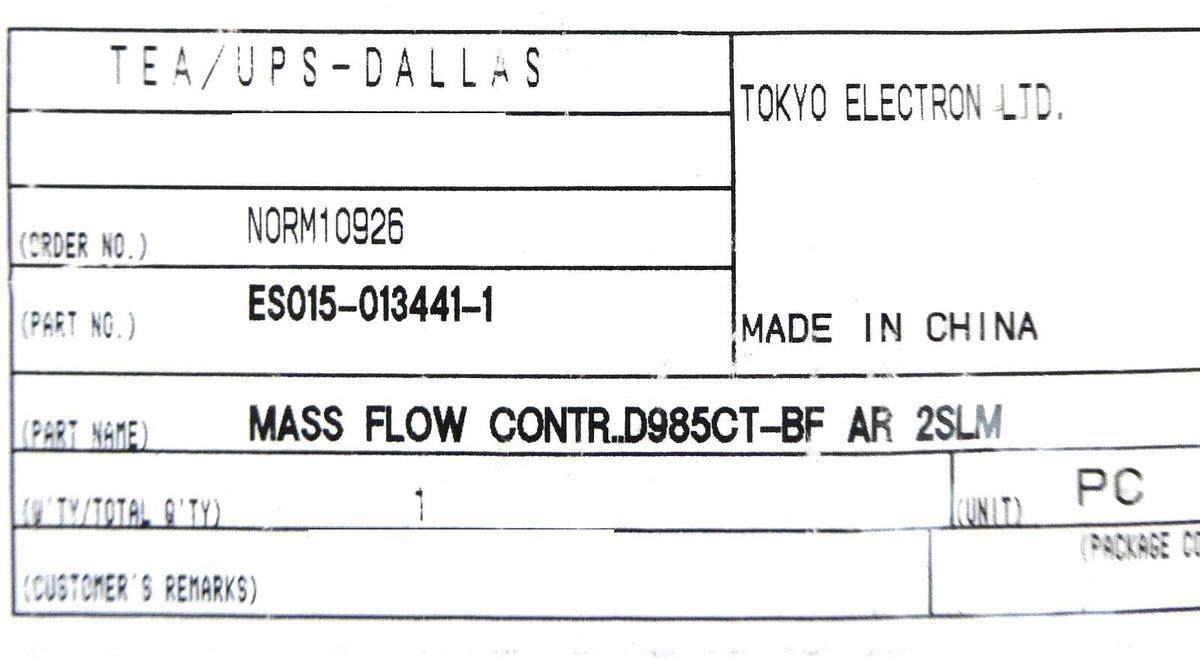 Aera TC FC-D985CT-BF Mass Flow Controller MFC FC-D985c TEL ES015-013441-1 New