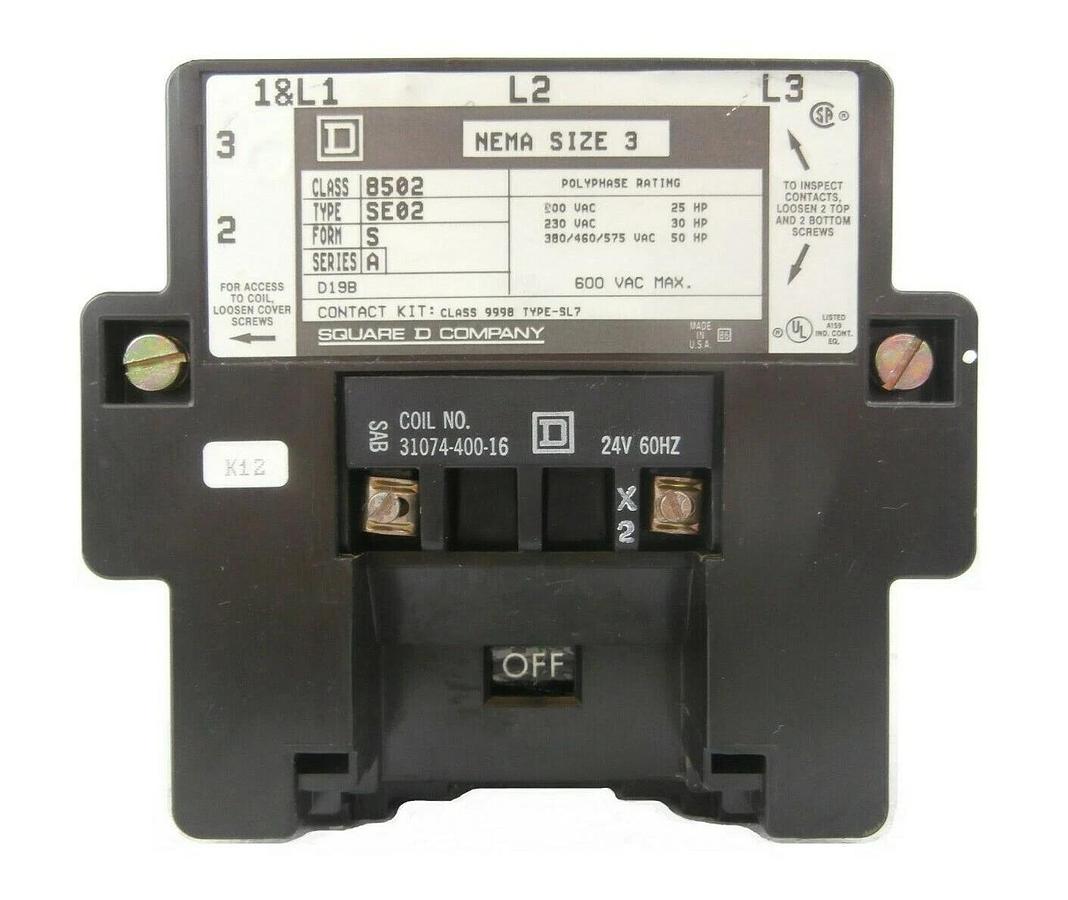 Used Square D 8502SE02S Motor Starter Coil 31074-400-16 Veeco Microetch 1201 Working