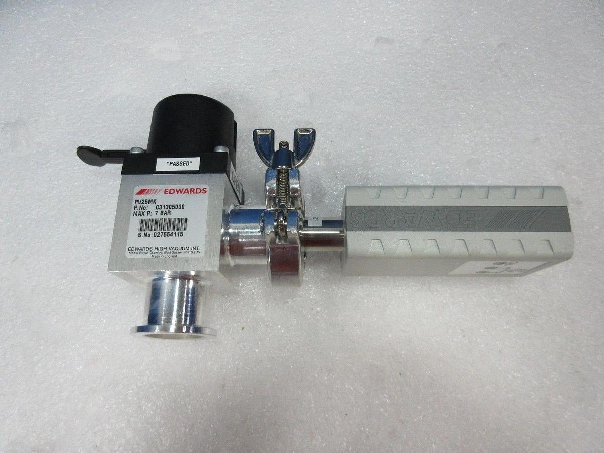 Used Edwards C31315000 Isolation Valve with D02384000 Pirani Gauge Used Working