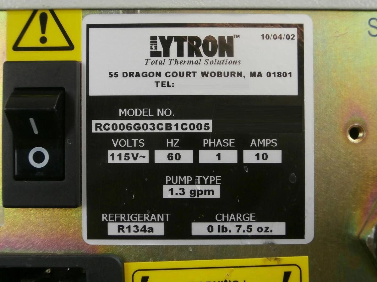 Used Lytron RC006G03CB1C005 Recirculating Chiller Air Cooled RC006 Tested Working