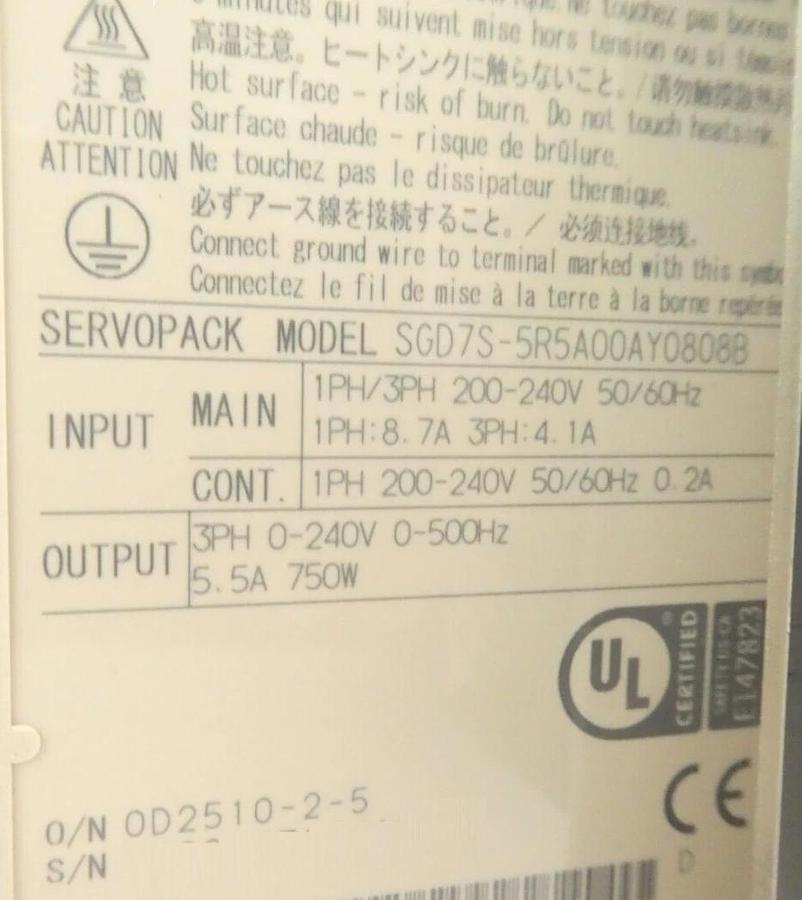 Used Yaskawa SGD7S-5R5A00AY0808B Single Axis Servo Amplifier SERVOPACK Working Spare