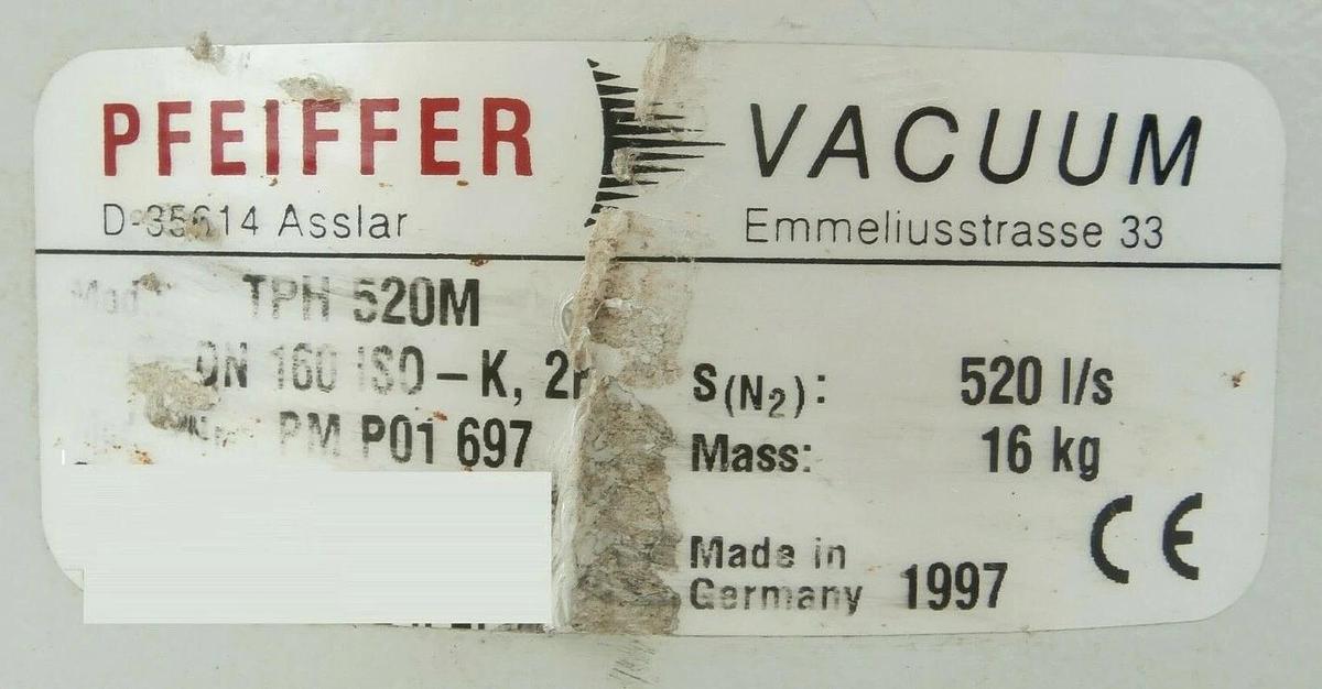 Used TPH 520M Pfeiffer Vacuum PM P01 697 Turbomolecular Pump Turbo Working Surplus