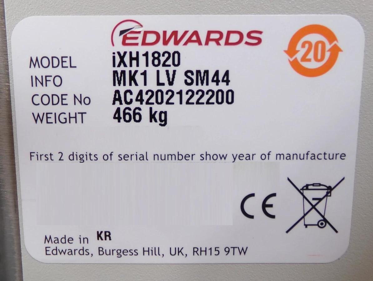 iXH 1820 MK1 LV Edwards AC4202122200 Dry Vacuum Pump IXH1820 SM44 New Surplus