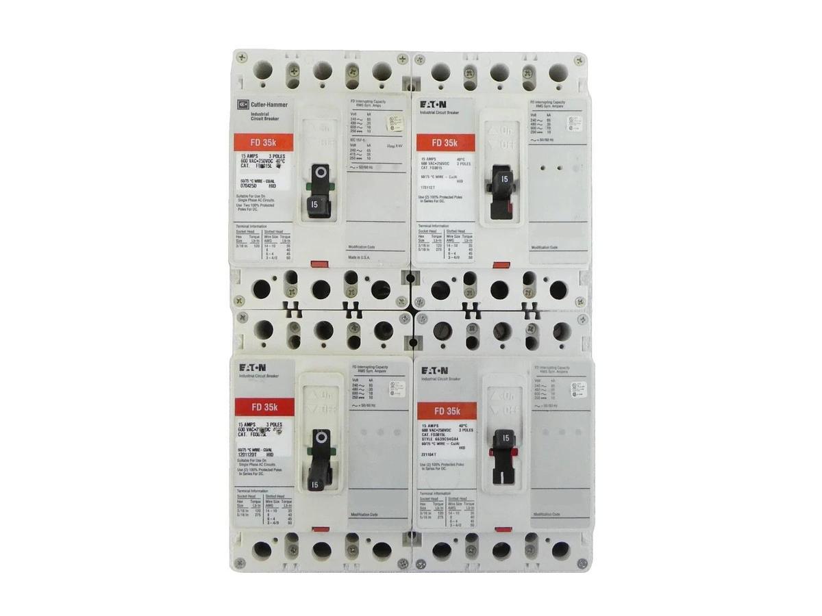 Used Cutler-Hammer FD3015L FD3015 3-Pole Circuit Breaker FD 35k Lot of 4 Working
