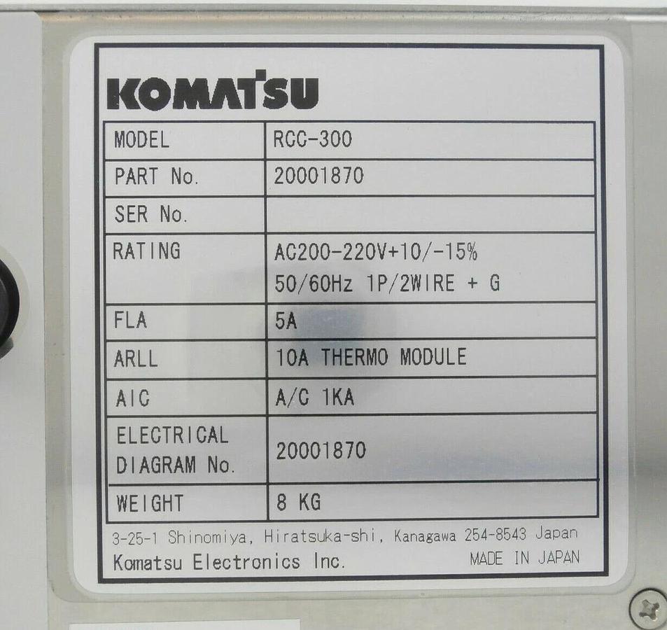 Used Komatsu Electronics 20001870 Thermo Module RCC-300 TEL Lithius Working Surplus