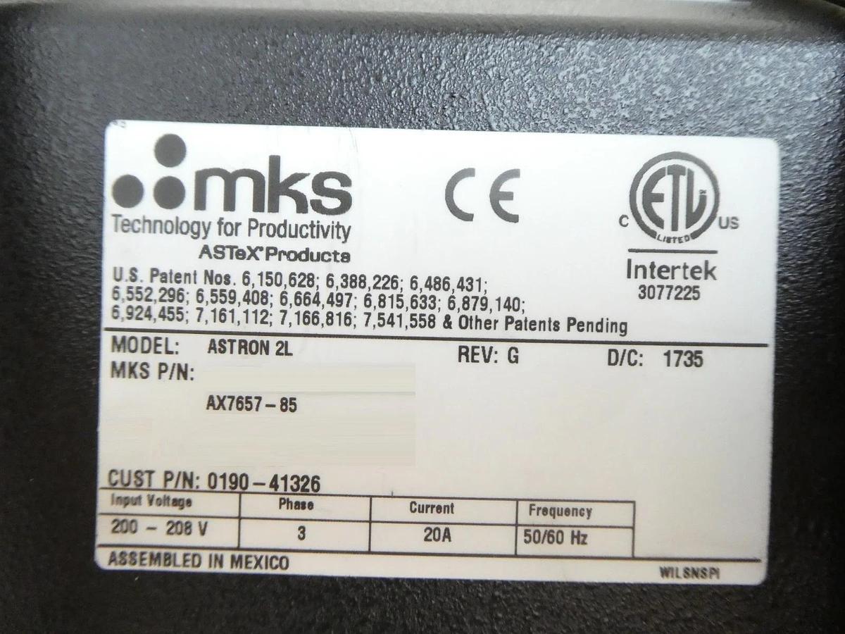 Used ASTRON 2L MKS Instruments AX7657-85 Plasma Source 1000 Hours Tested Working