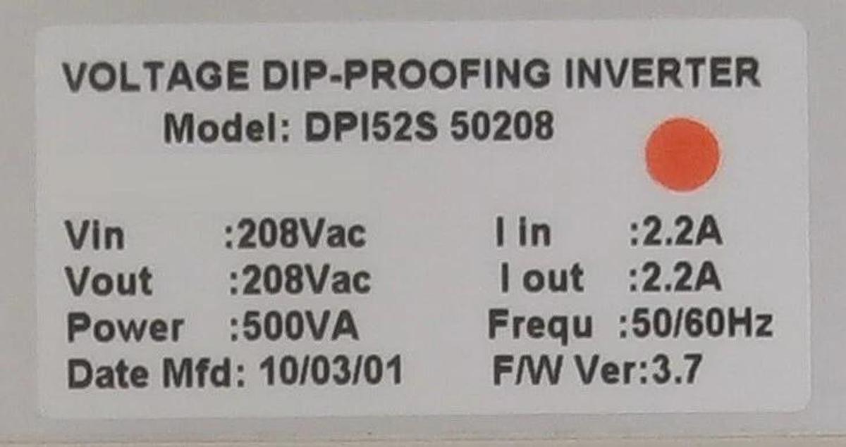 DIP Proofing Technologies DPI52S 50208 Voltage Dip-Proofing Inverter New Spare