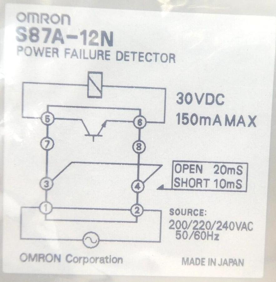 Omron S87A-12N Power Failure Detector TEL Tokyo Electron 3R86-002667-12 New