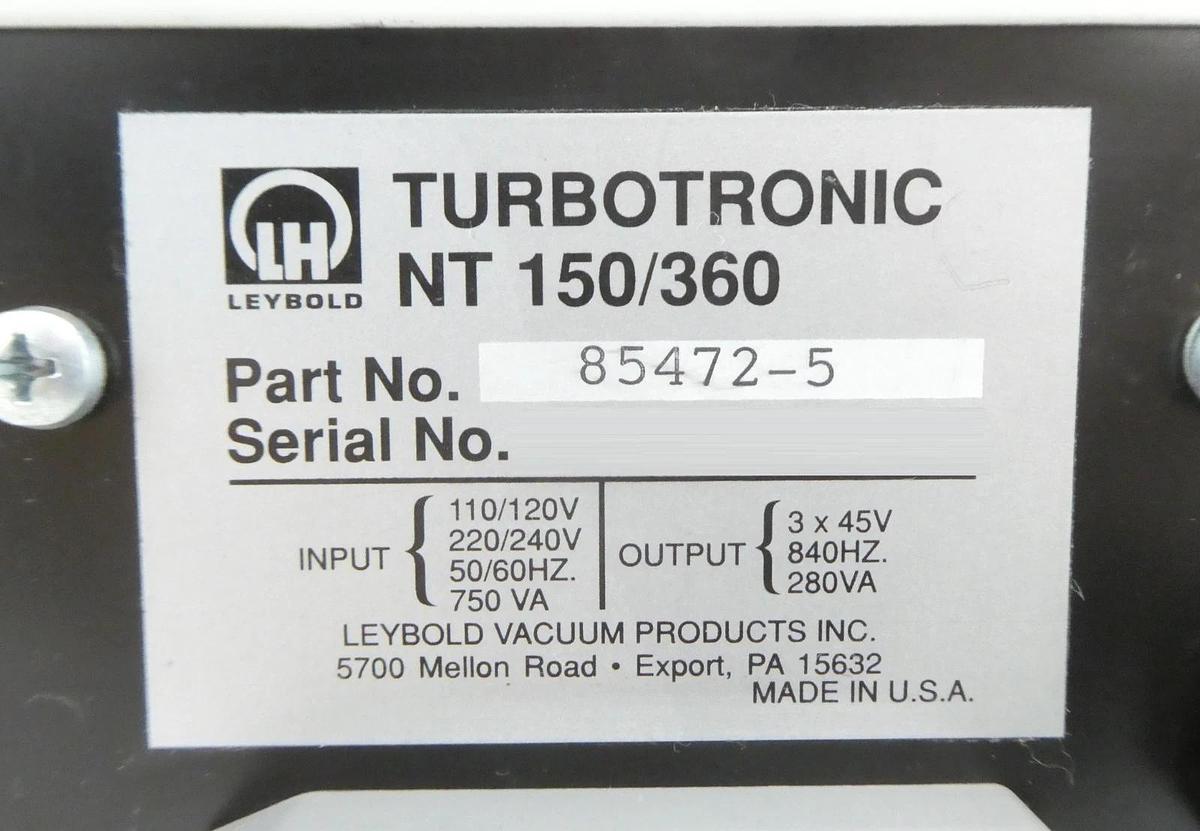 Used TURBOTRONIK NT 150/360 Leybold 85472-5 Turbomolecular Pump Controller Turbo