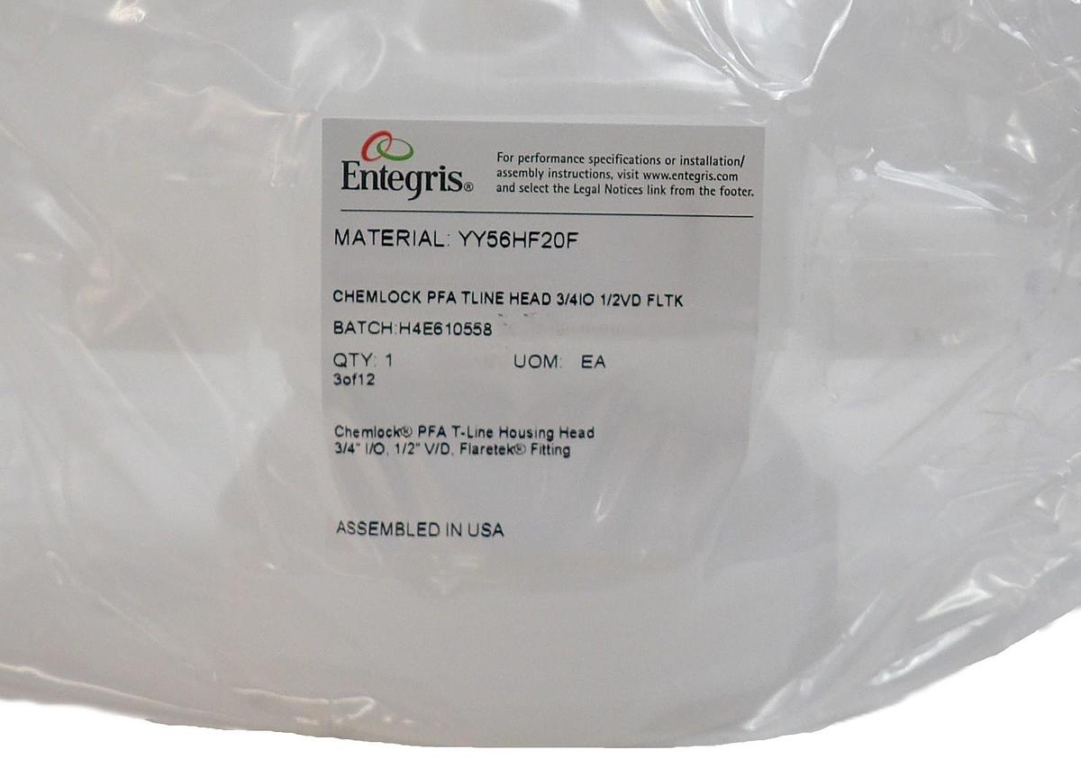 Entegris YY56HF20F Chemlock PFA T-Line Housing Head 3/4" New