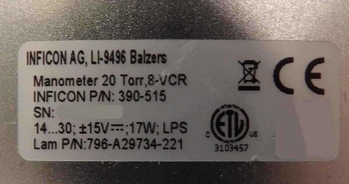 Used Inficon 390-515 AG Manometer Lam 796-A29734-221 Reseller Lot of 3 Working