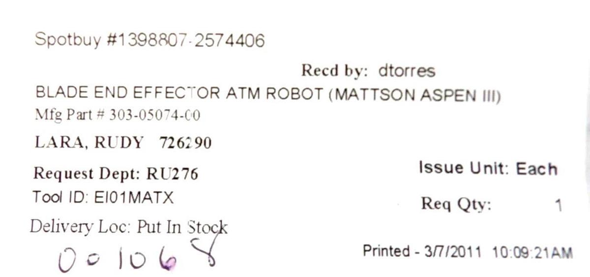 Refurbished Mattson 303-05074-00 Robot End Effector Aspen III Lot of 2 Refurbished