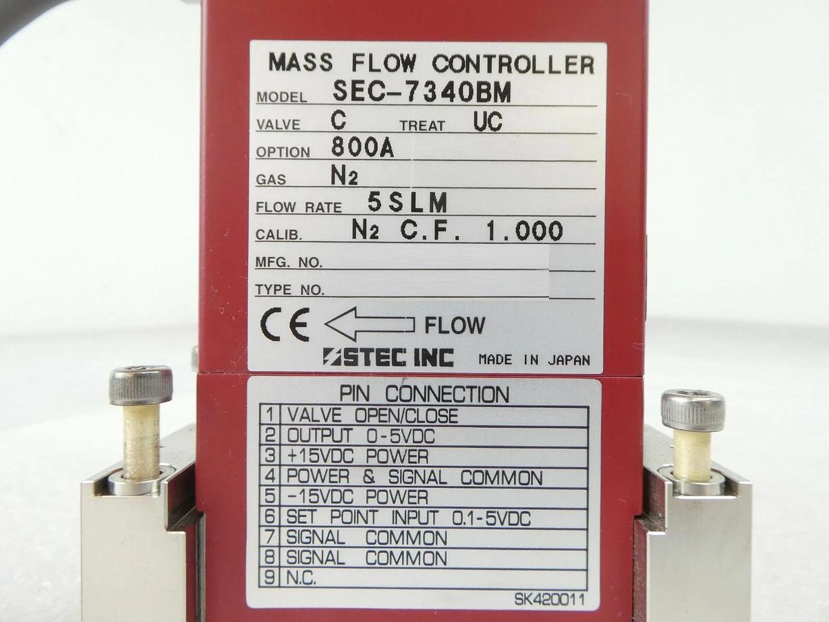 Used STEC SEC-7340BM Mass Flow Controller MFC 5 SLM N2 KLA-Tencor eS31 Working Spare