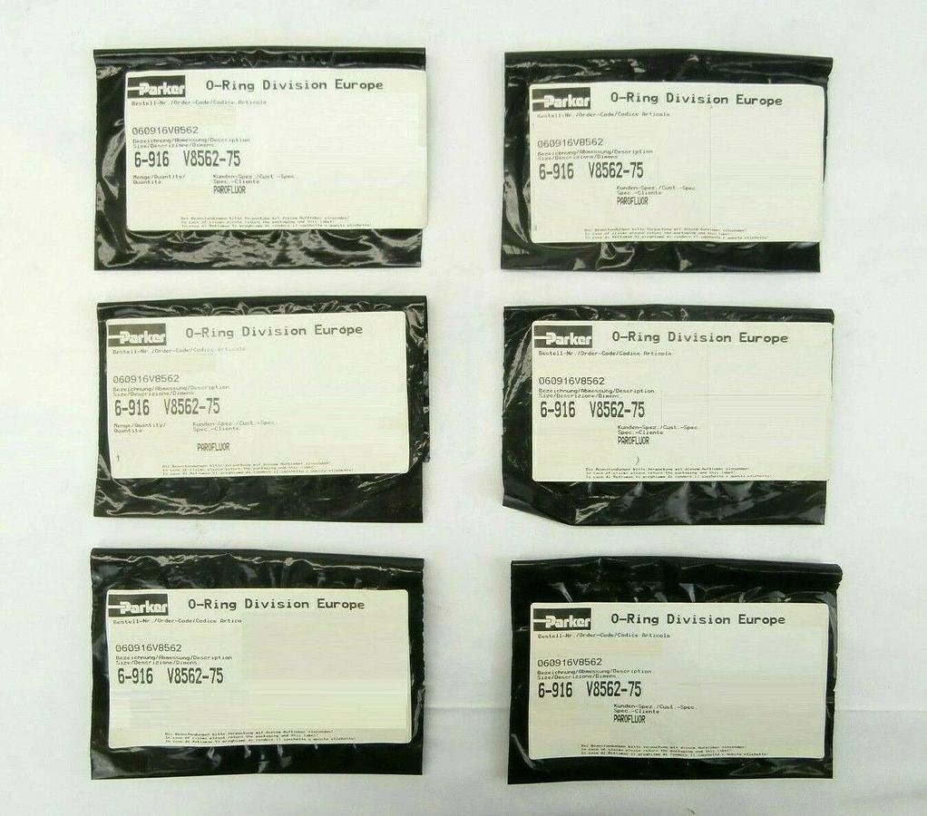 Parker 060916V8562 Parofluor O-Ring 6-916 V8562-75 Reseller Lot of 6 New Spare