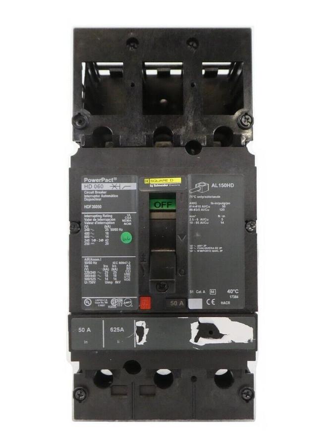 Used Square D HDF36050 Circuit Breaker Interrupter PowerPact HD 060 Working Surplus