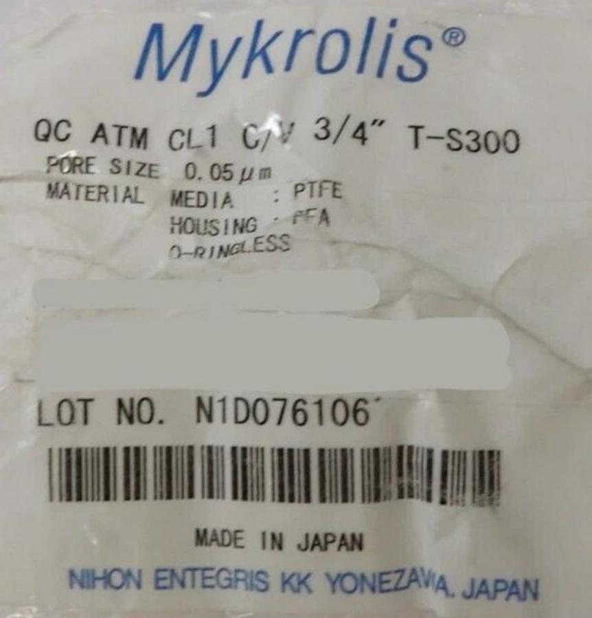 Used Mykrolis QCVZATM3S Quick Change Disposable Liquid Filter C/V 3/4 T-S300 New