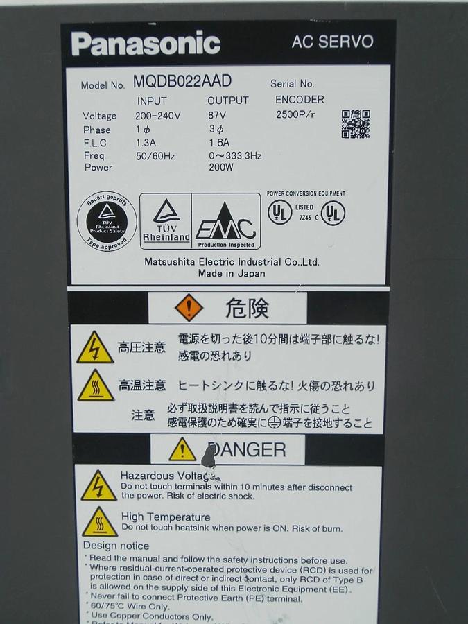 Used Panasonic MQDB022AAD AC Servo Driver Used Working