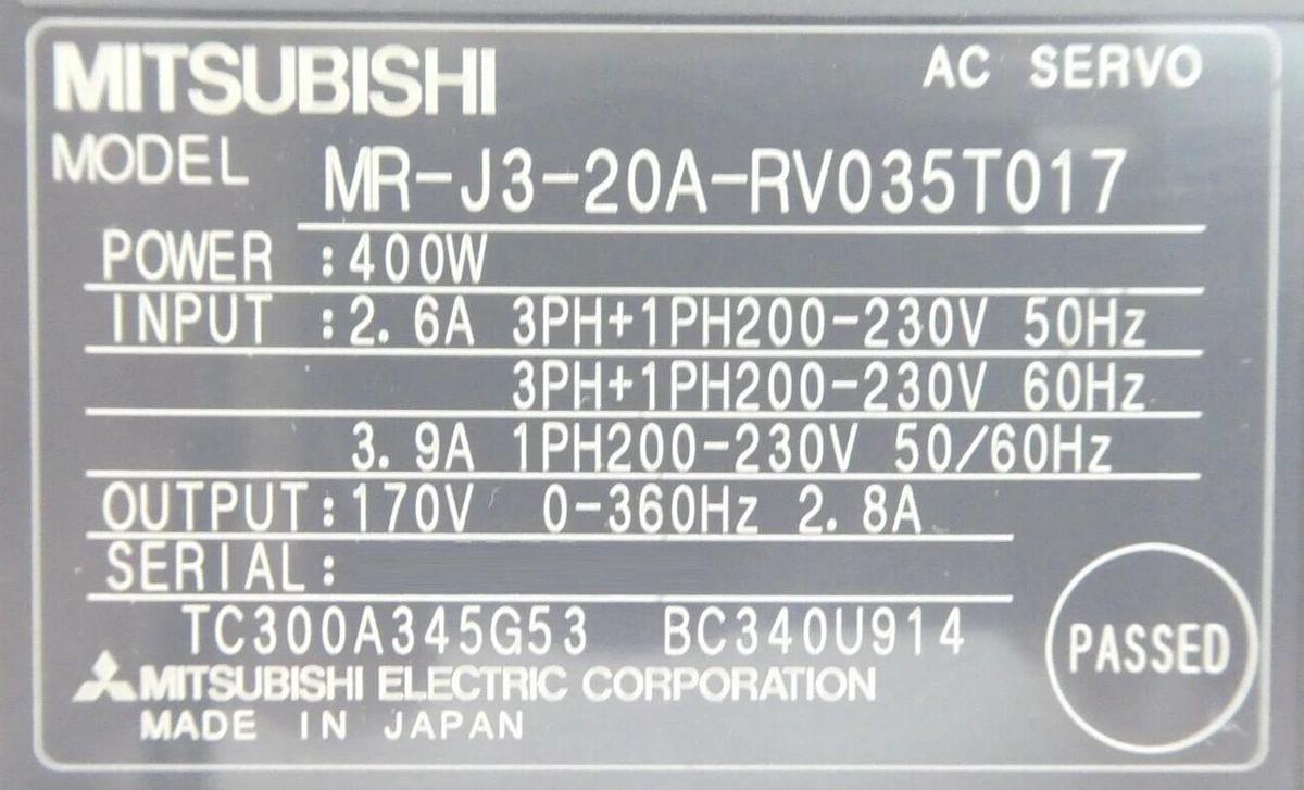 Mitsubishi MR-J3-20A-RV035T017 Servo Drive TEL Tokyo Electron 040-003993-1 New