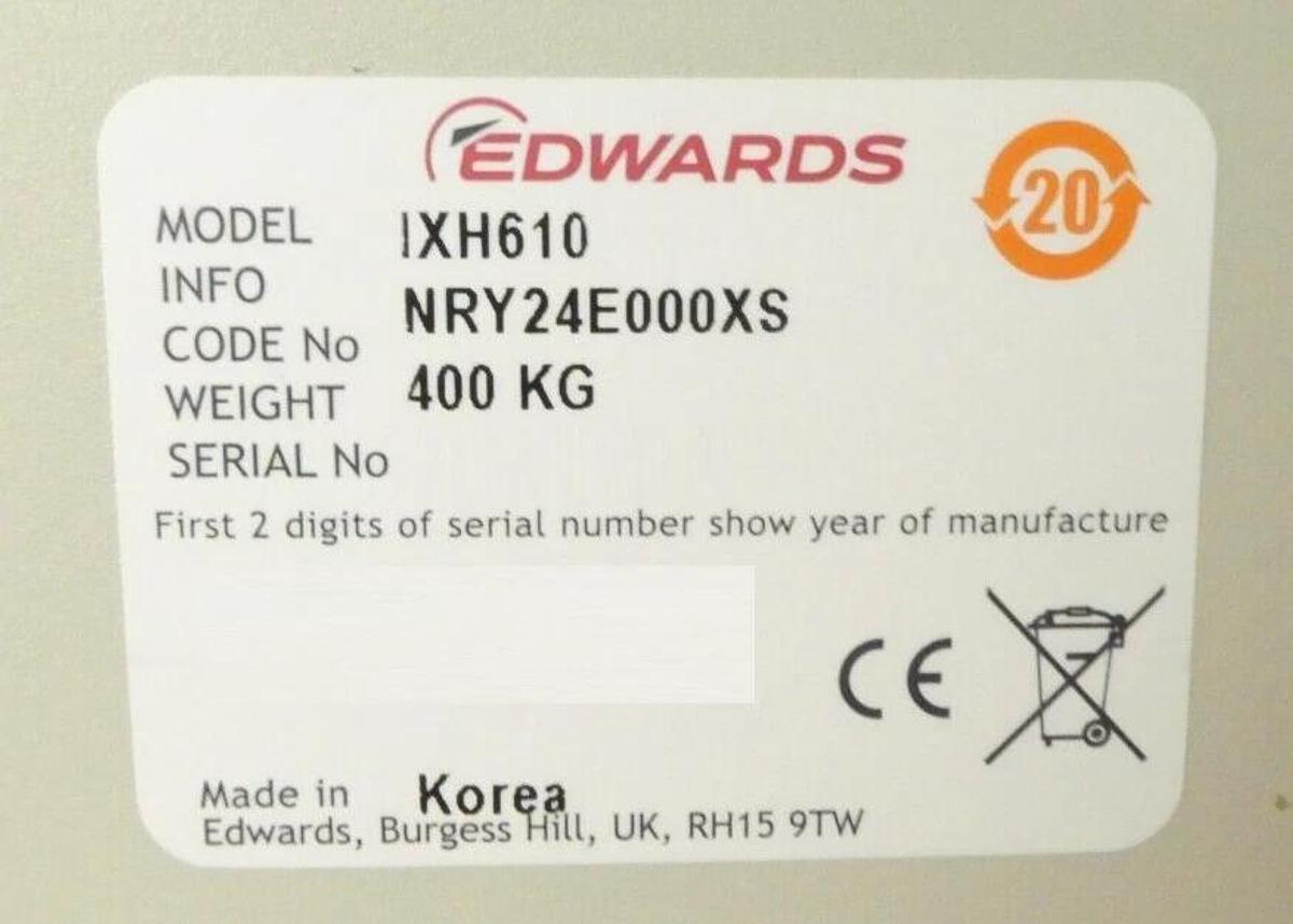 Refurbished iXH 610 Edwards NRY24E000XS Dry Vacuum Pump IXH610 Manufacturer Refurbished