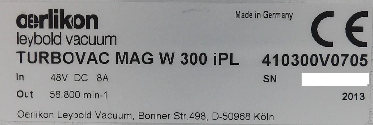 Used TURBOVAC MAG W 300 iPL Leybold 410300V0705 Turbomolecular Pump Turbo Working