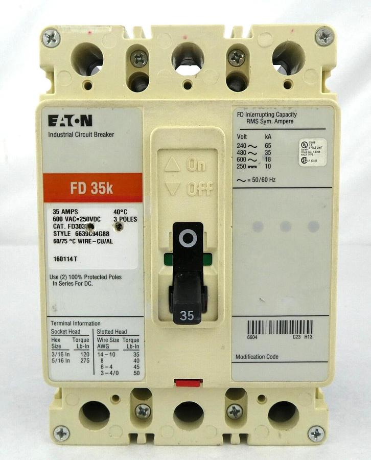 Used Eaton 6639C94G88 Industrial Circuit Breaker FD3035L Working Surplus
