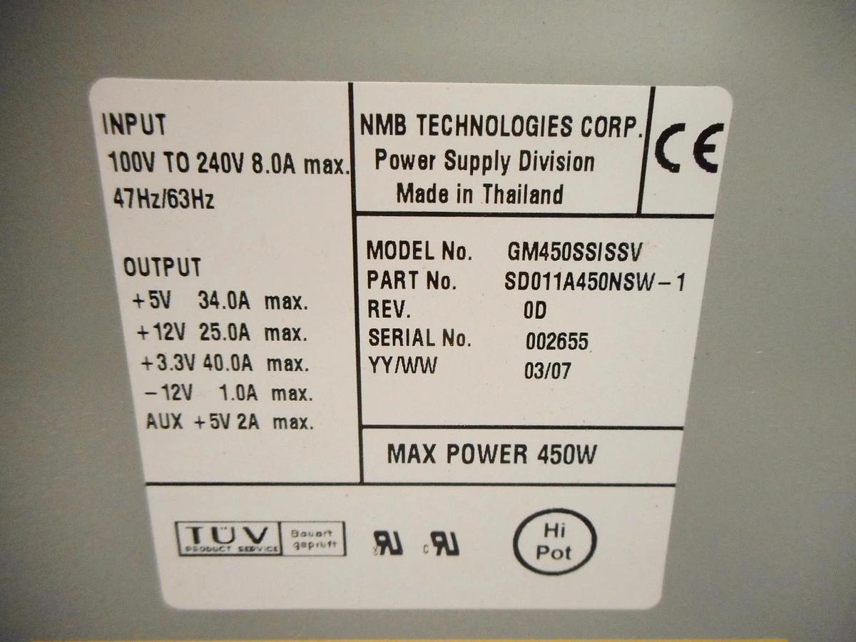Used NMB Technologies SD011A450NSW-1 Power Supply GM450SSISSV Reseller Lot of 10 Used
