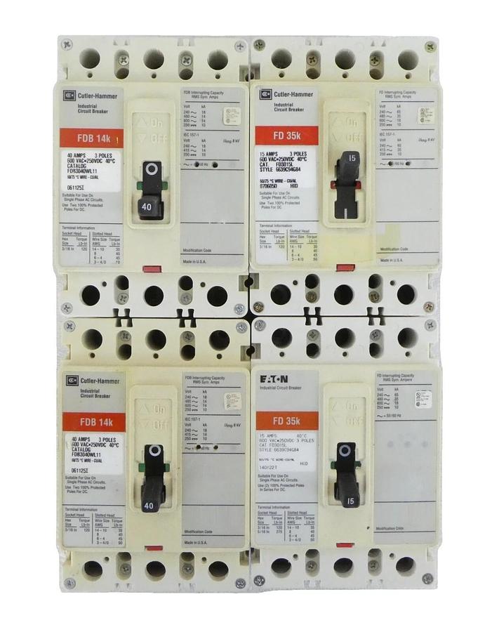 Used Cutler-Hammer FD3015L FDB3040WL11 3-Pole Circuit Breaker FDB 14k Lot of 4