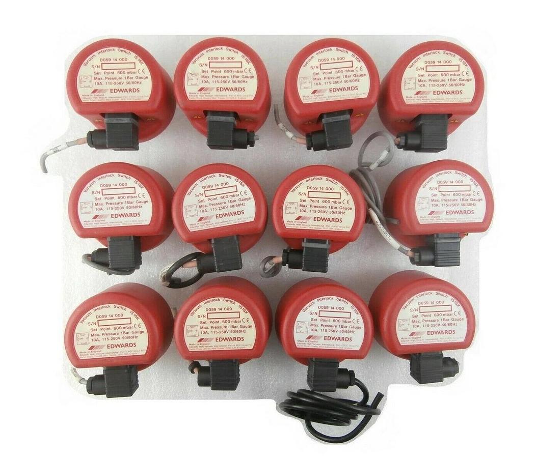 Used Edwards D059 14 000 Vacuum Interlock Switch IS16K Lot of 12 with Plug Working