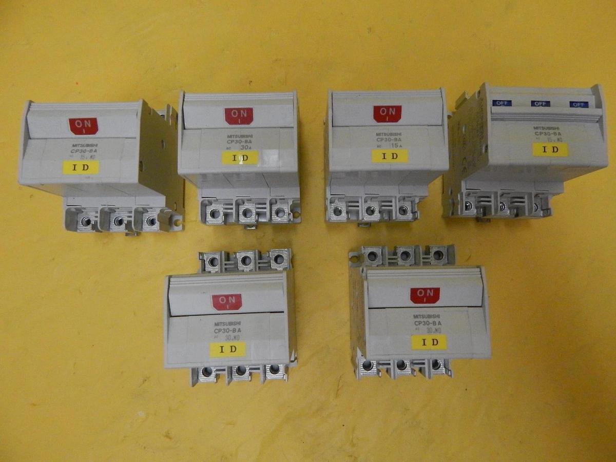 Used Mitsubishi CP30-BA Circuit Protector 3-Pole 15A 30A Lot of 6 Used Working