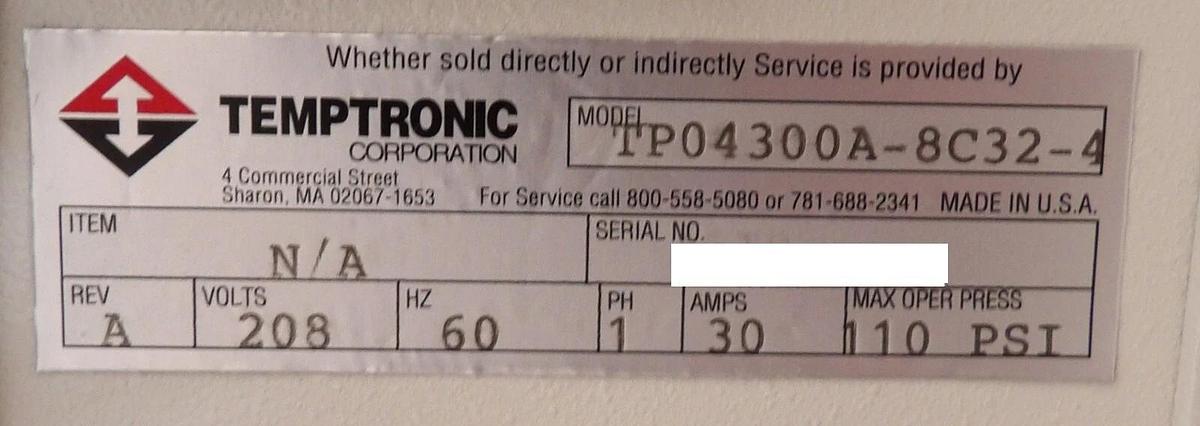 Used Temptronic TP04300A-8C32-4 Thermal Inducing System X-Stream 4300 Untested As-Is