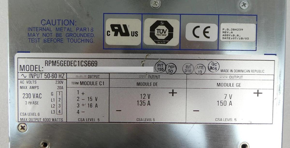 Used Power-One RPM5GEDEC1CS669 Power Supply 4000W Schlumberger 97171028 Working