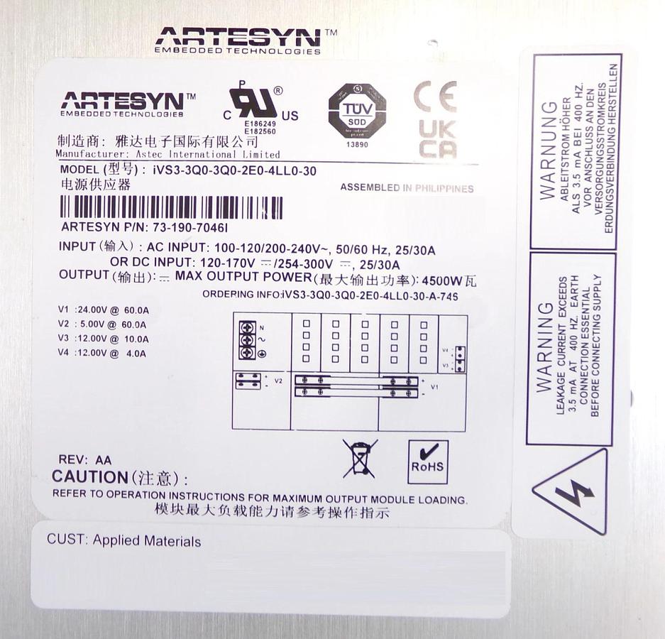 Artesyn 73-190-7046I Power Supply Assembly iVS3-3Q0-3Q0-2E0-4LL0-30 New Surplus