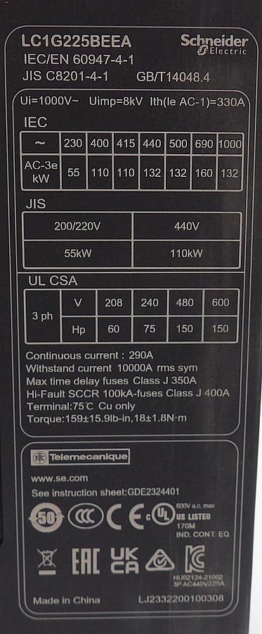 Schneider Electric LC1G225BEEA Contactor LC1G TeSys Deca Series Lot of 2 New