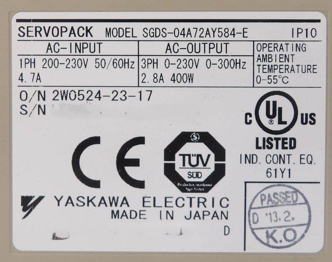 Used Yaskawa Electric SGDS-04A72AY584-E Servo Drive SERVOPACK Lot of 4 Working