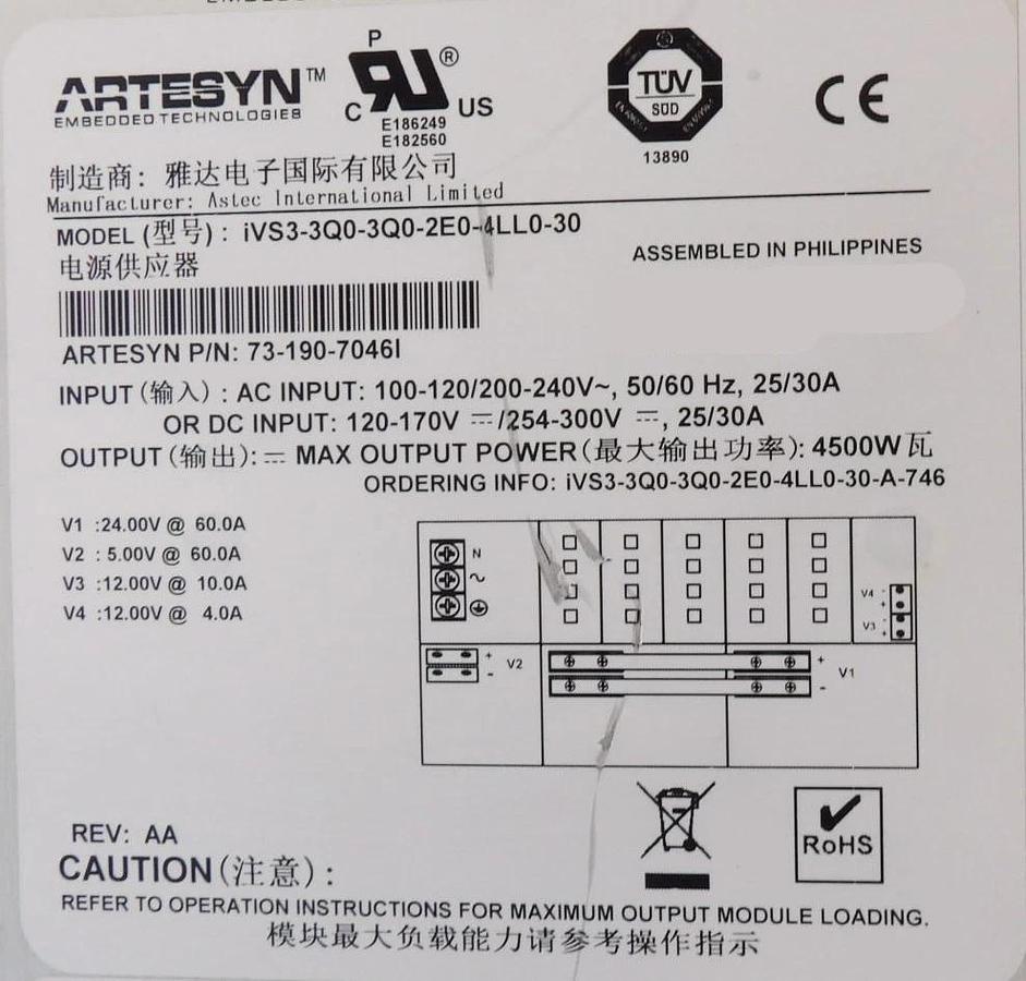Used Artesyn 73-190-7046I Power Supply Assembly iVS3-3Q0-3Q0-2E0-4LL0-30 Working