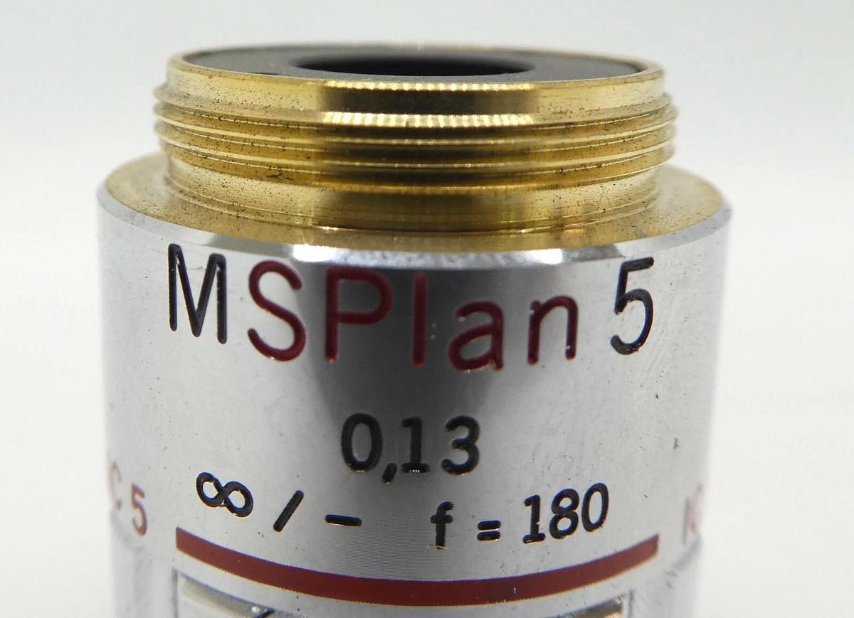 Used Olympus Microscopy MSPlan 5 Microscope Objective 0.13 ∞/- f=180 IC 5 Working