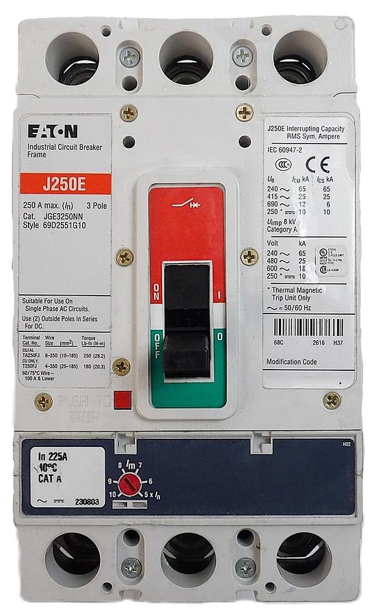 Used Eaton JGE3250NN 3 Pole Circuit Breaker J250E 69D2551G10 Working