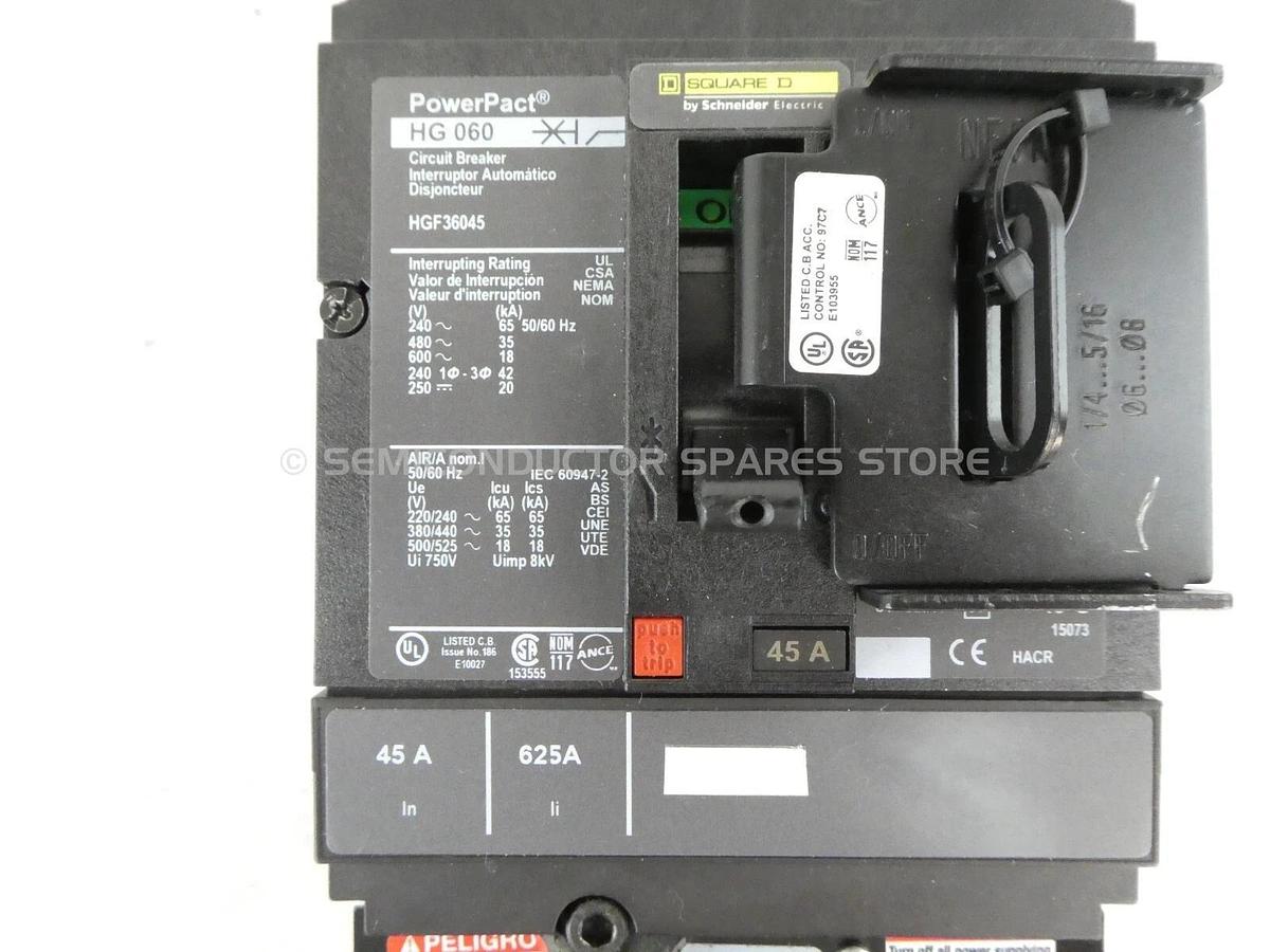 Used Square D HGF36045 Circuit Breaker PowerPact HG 060 ELM150HD Lot of 2 Working