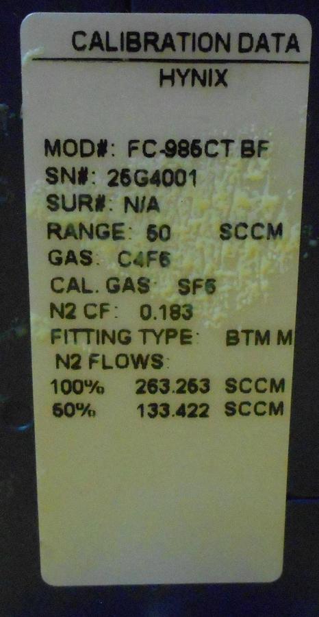 Used Aera TC FC-985CT-BF Mass Flow Controller MFC 50 SCCM C4F6 Used Working