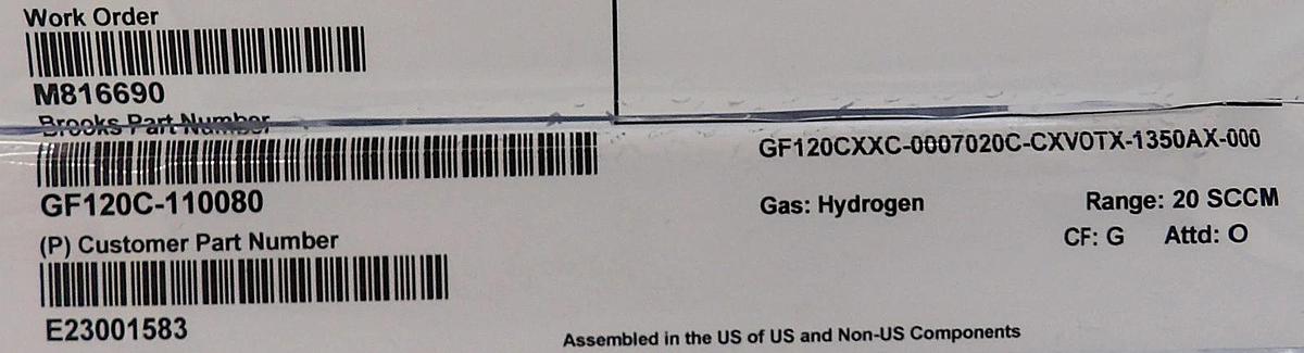 Brooks Instrument GF120C-110080 Mass Flow Controller MFC 20 SCCM H2 New