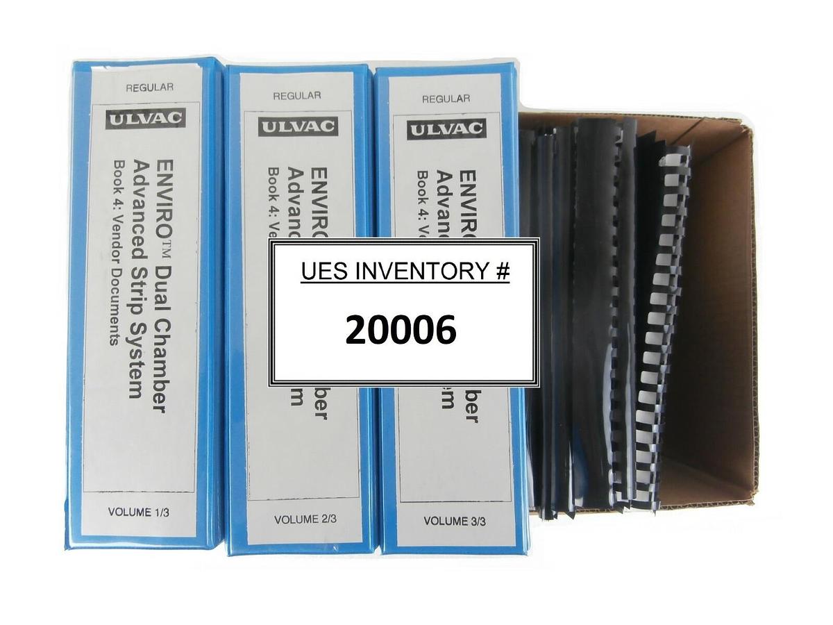 Used Ulvac Technologies Enviro II Dual Chamber Advanced RF Strip System Manual Set