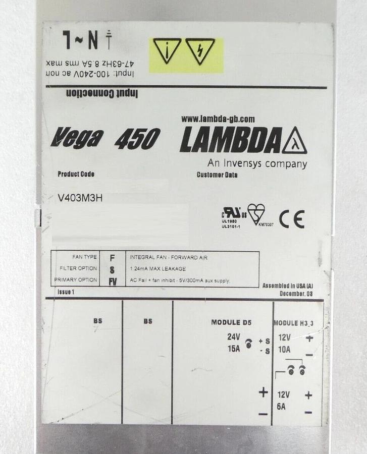 Used Lambda V403M3H Spectrometer Power Supply Vega 450 AB Sciex MDS Working Surplus