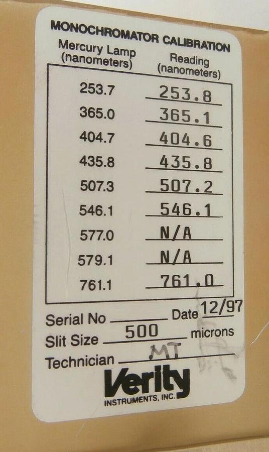 Used Verity EP200Mmd .2 Meter Monochromator Detector Lam 853-704360-001-E3 Working
