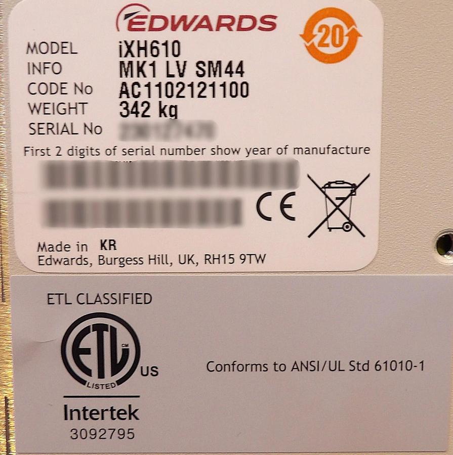 iXH 610 Edwards AC1102121100 Dry Vacuum Pump System MK1 LV SM44 New Surplus