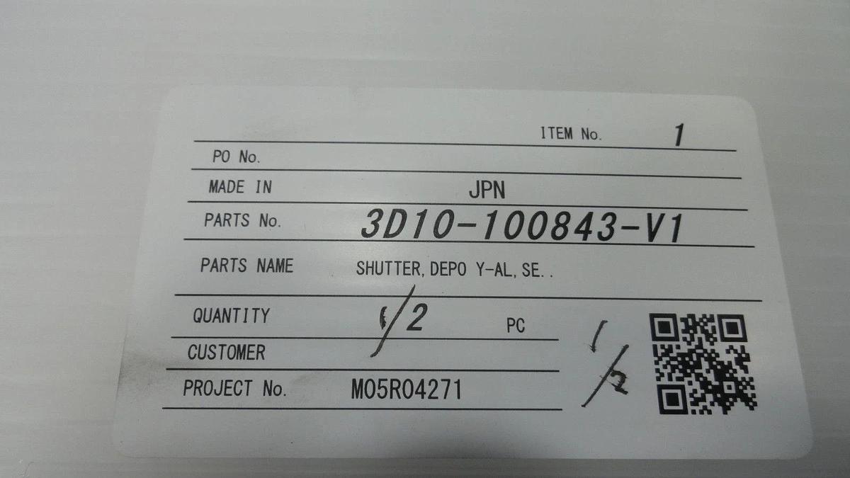 TEL Tokyo Electron 3D10-100843-V1 Shutter DEPO Y-AL SE New Surplus