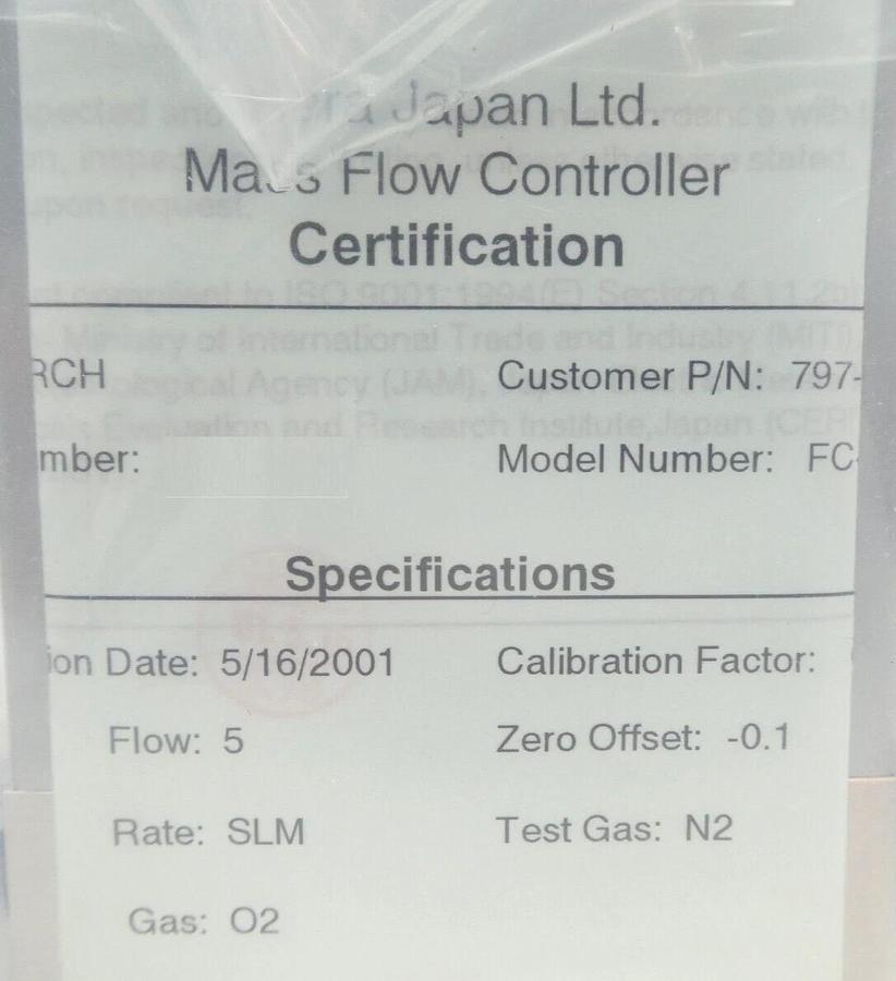 Aera FC-790C Mass Flow Controller MFC 5 SLM O2 Lam 797-008514-009 New Surplus
