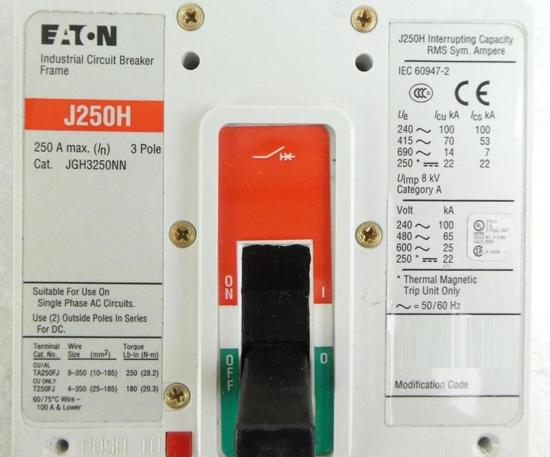 Used Eaton JGH3250NN 3 Pole Industrial Circuit Breaker J250H ELJBN3250W Working