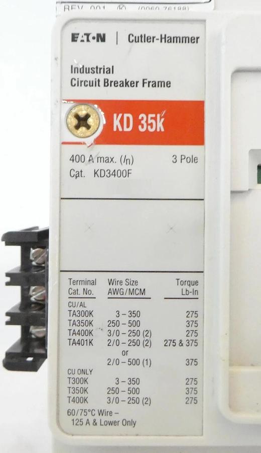 Used Eaton KD3400F 3 Pole Industrial Circuit Breaker Module KD 35k KT3400T Working