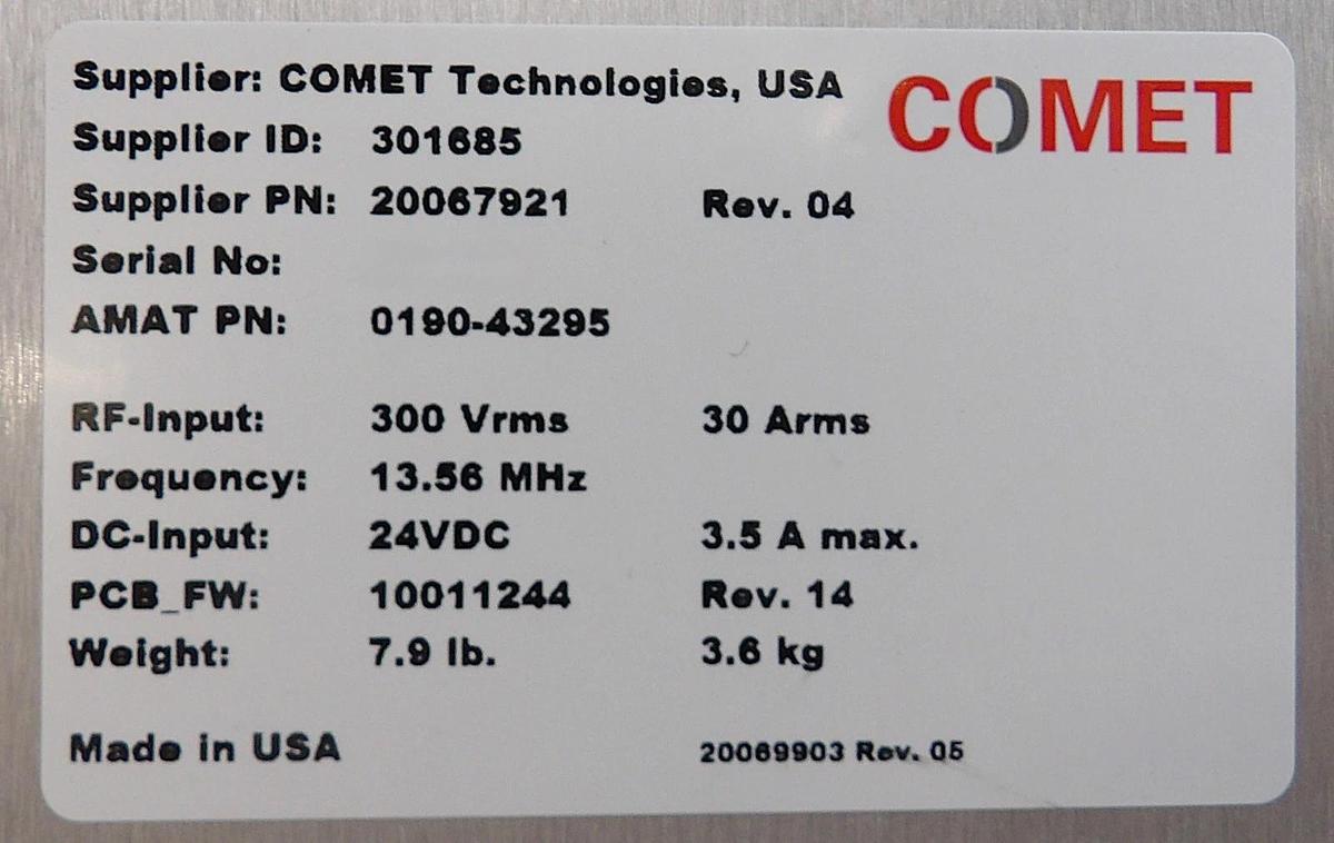 Used Comet Technologies 20067921 RF Match AMAT Applied Materials 0190-43295 Working